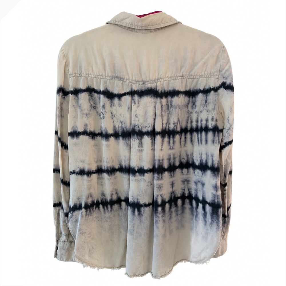 Bella Dahl Women Medium Tie Dye Stripe Tencel Button Down Shirt Sand Navy Blue - Picture 4 of 11